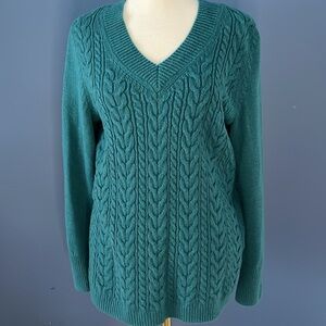 Talbots Teal V-Neck Cable Knit Sweater